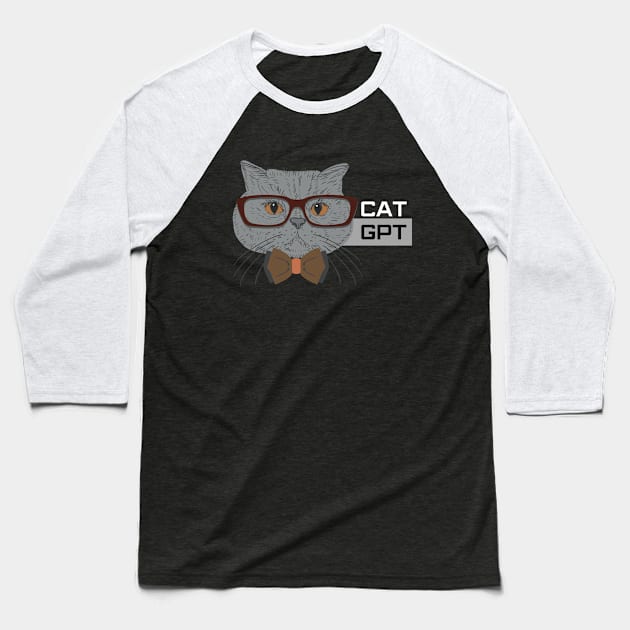 Cat GPT Working Ai Cat, Funny Geek Cat Using Computer Design for Cat Lovers and ChatGPT Fans Baseball T-Shirt by Printofi.com
